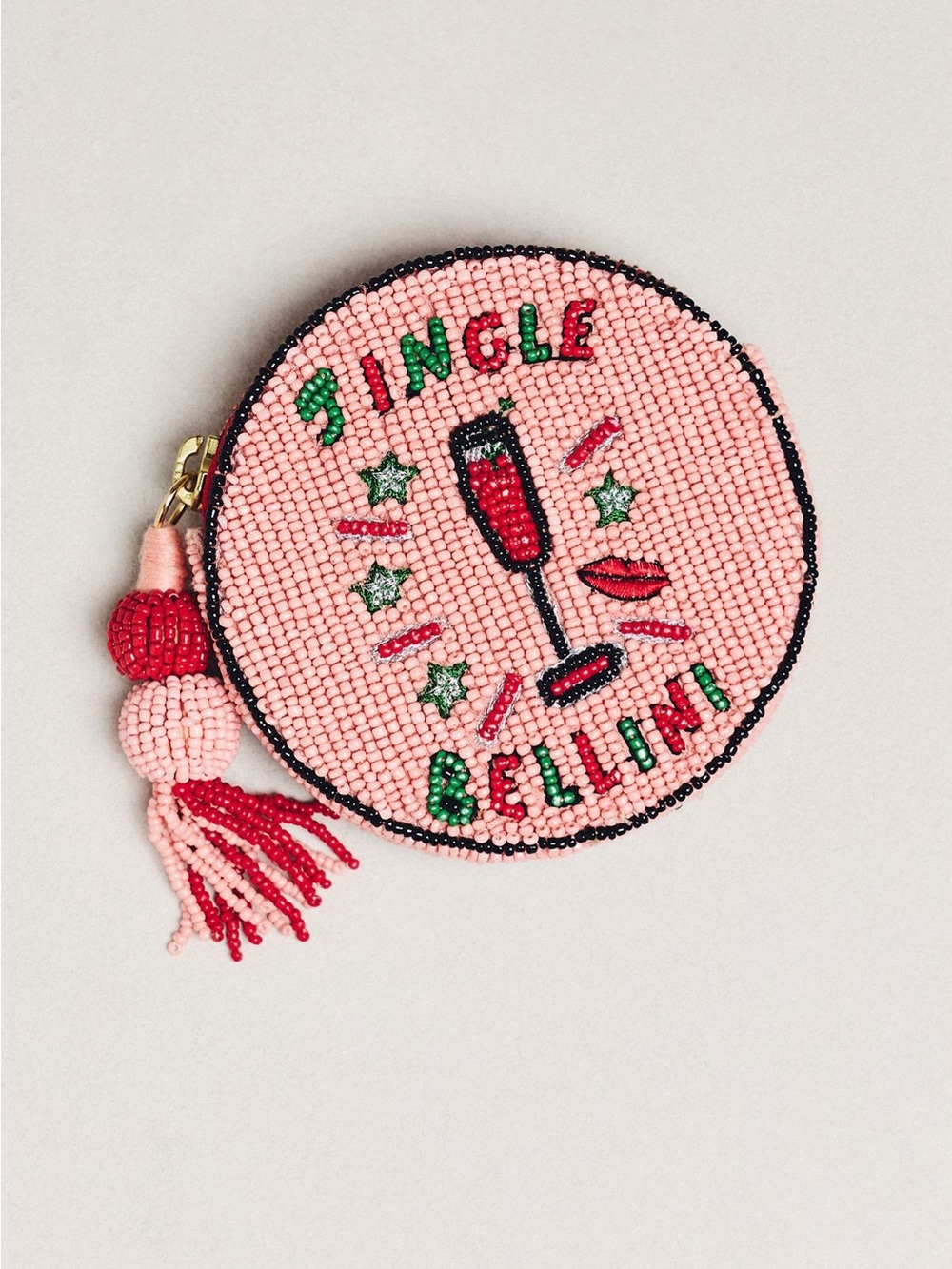 Anthropologie Beaded 'Jingle Bellini' Round Coin Purse - Pink